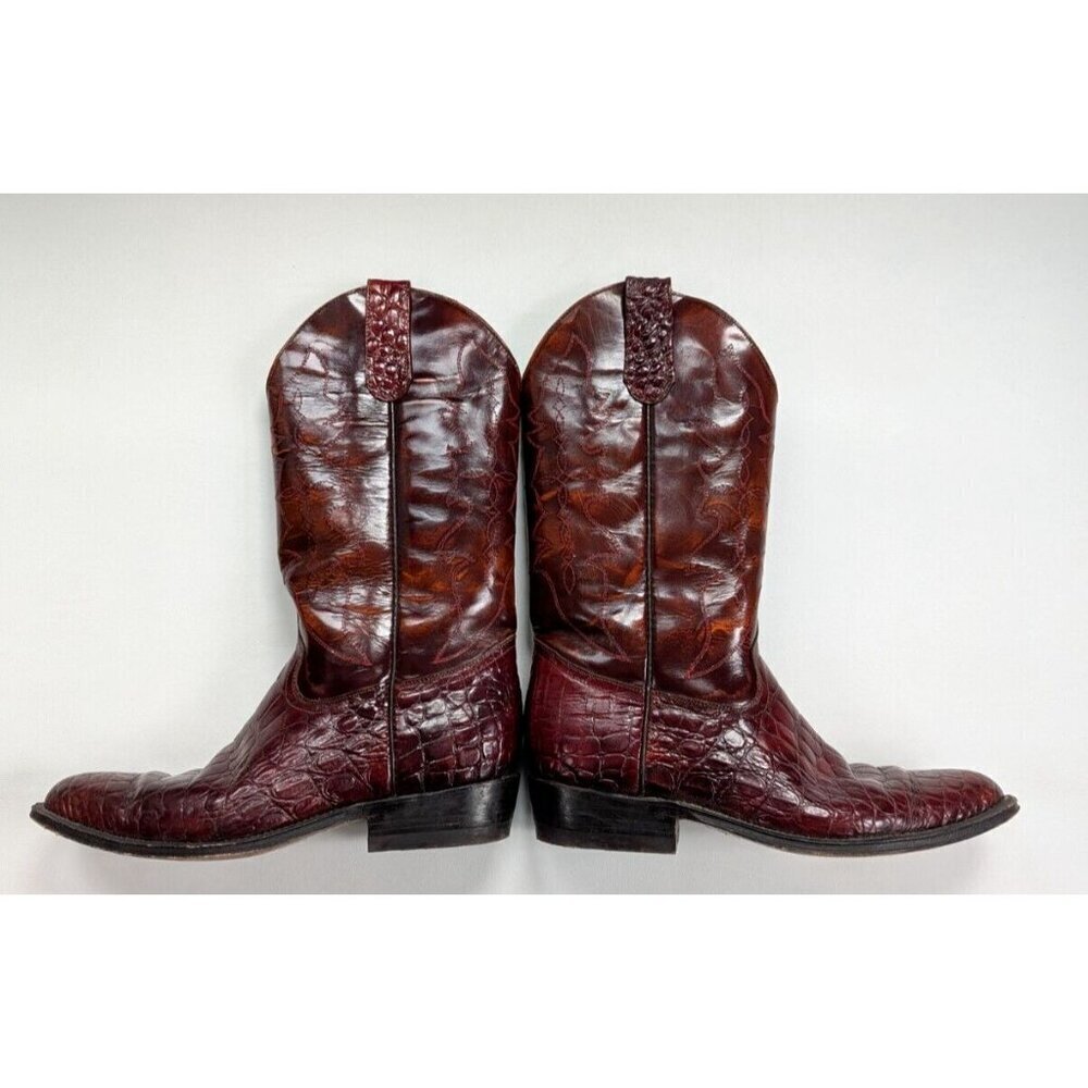 Vintage Botas Sandoval Men's Cowboy Boots Embossed Leather Size 27/9 Burgundy - Picture 7 of 10